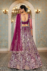 Brown Embroidered Net Lehenga