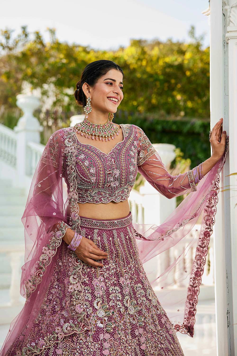 Violet Embroidered Net Lehenga