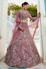 Violet Embroidered Net Lehenga