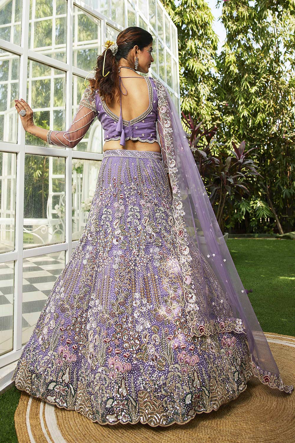 Violet Embroidered Net Lehenga