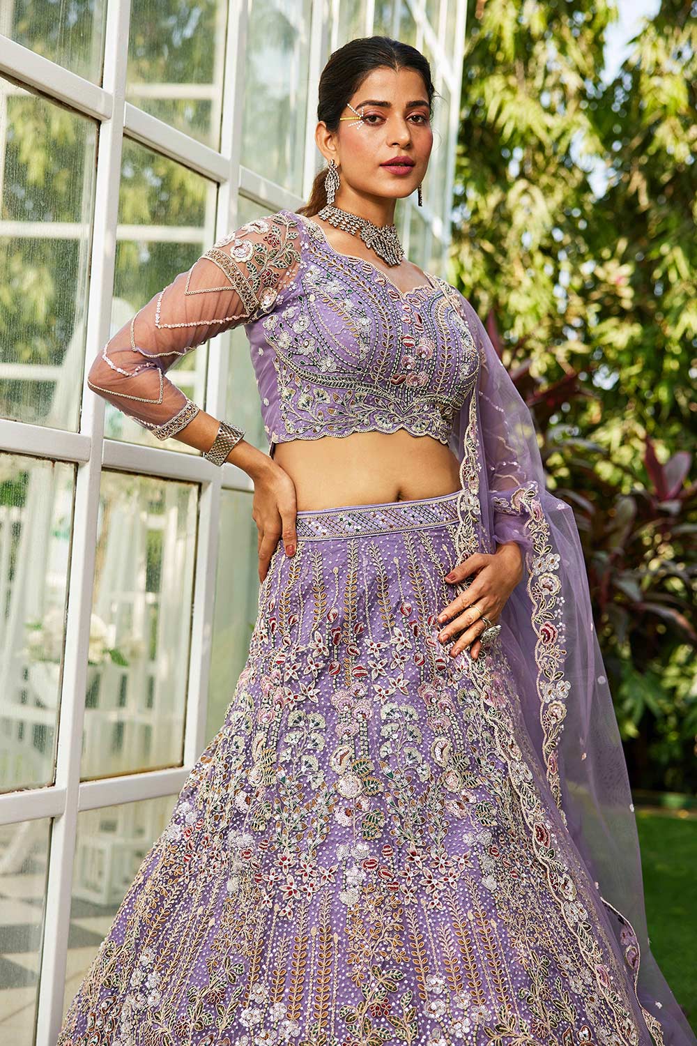 Violet Embroidered Net Lehenga