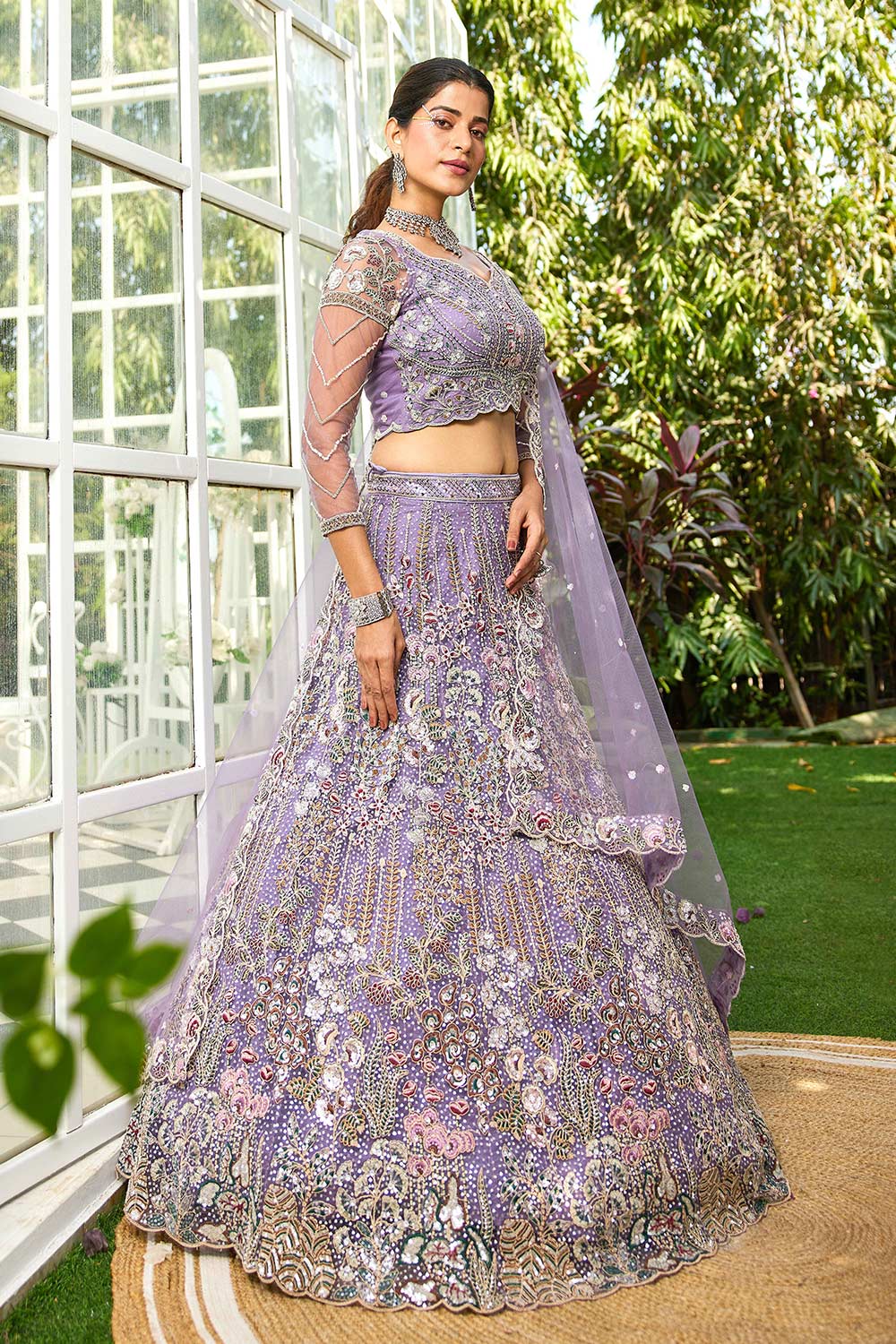 Violet Embroidered Net Lehenga