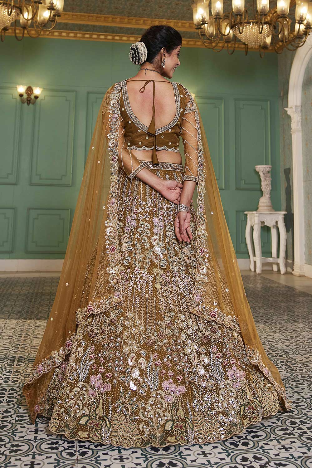 Yellow Embroidered Net Lehenga