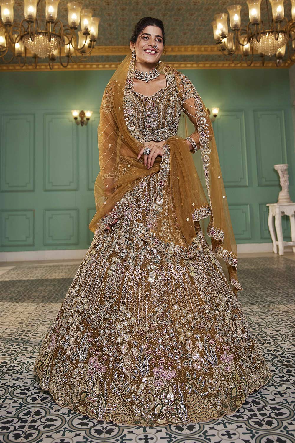 Yellow Embroidered Net Lehenga