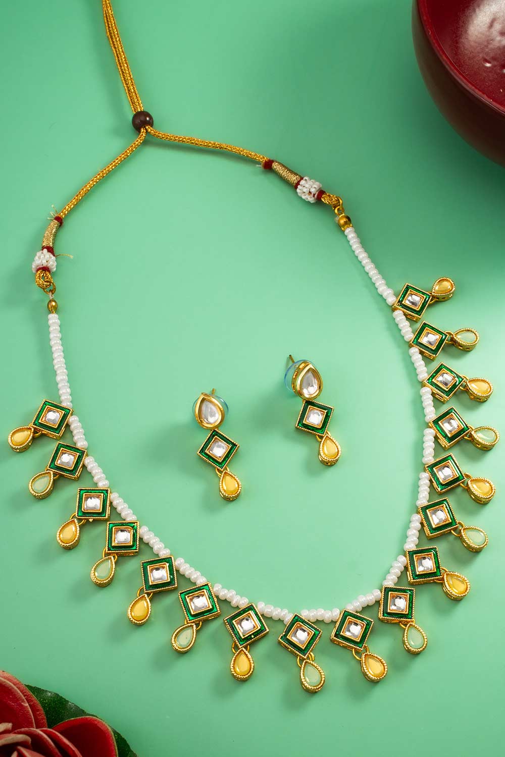 Multi-Color Kundan Brass Necklace