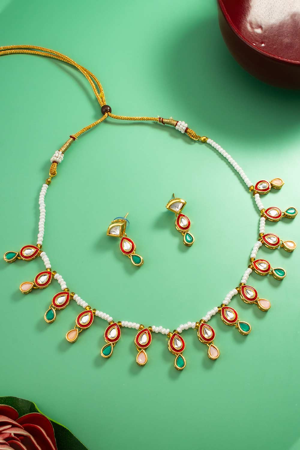 Multi-Color Kundan Brass Necklace