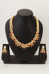 Red Artificial Pearl & kundan Brass Necklace