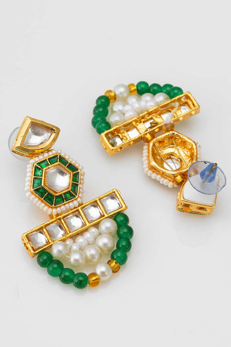 Green Artificial Pearl & kundan Brass Necklace