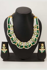 Green Artificial Pearl & kundan Brass Necklace