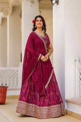 Red Embroidered Georgette Lehenga