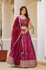 Red Embroidered Georgette Lehenga