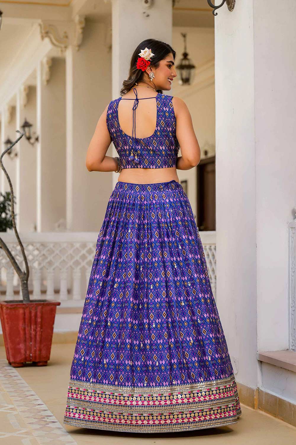 Blue Embroidered Georgette Lehenga