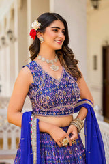 Blue Embroidered Georgette Lehenga