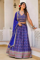 Blue Embroidered Georgette Lehenga