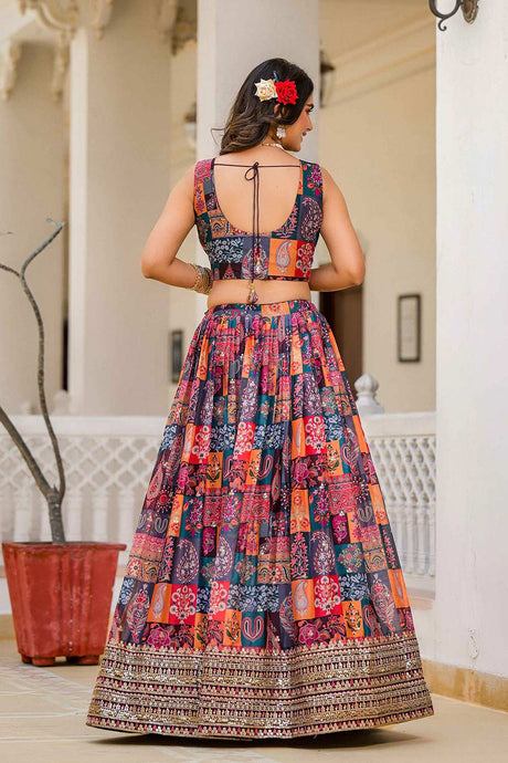 Multi-Color Embroidered Georgette Lehenga