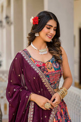 Multi-Color Embroidered Georgette Lehenga