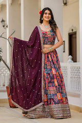 Multi-Color Embroidered Georgette Lehenga