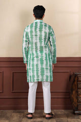 Green Printed Linen Men's Kurta Set