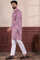 Violet Printed Linen Men's Kurta Set