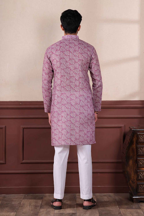 Violet Printed Linen Men's Kurta Set