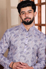 Violet Printed Linen Men's Kurta Set