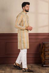 Yellow Embroidered Cotton Men's Kurta Set