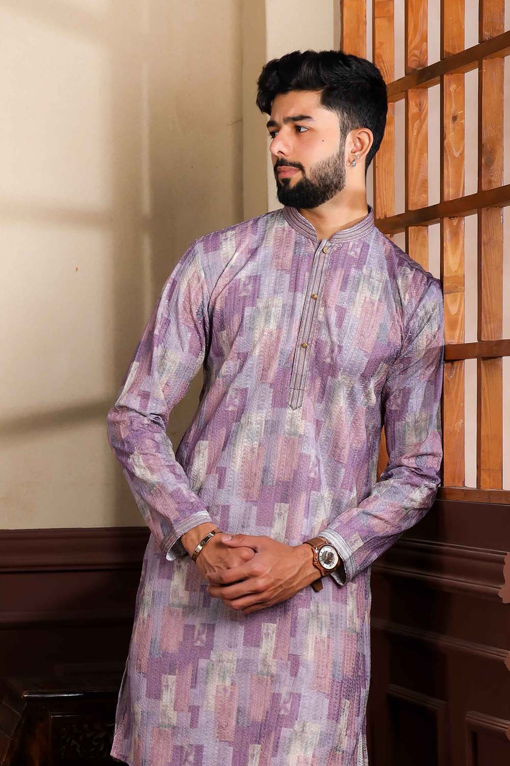 Red Embroidered Cotton Men's Kurta Set