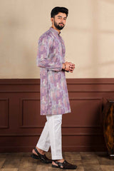 Red Embroidered Cotton Men's Kurta Set