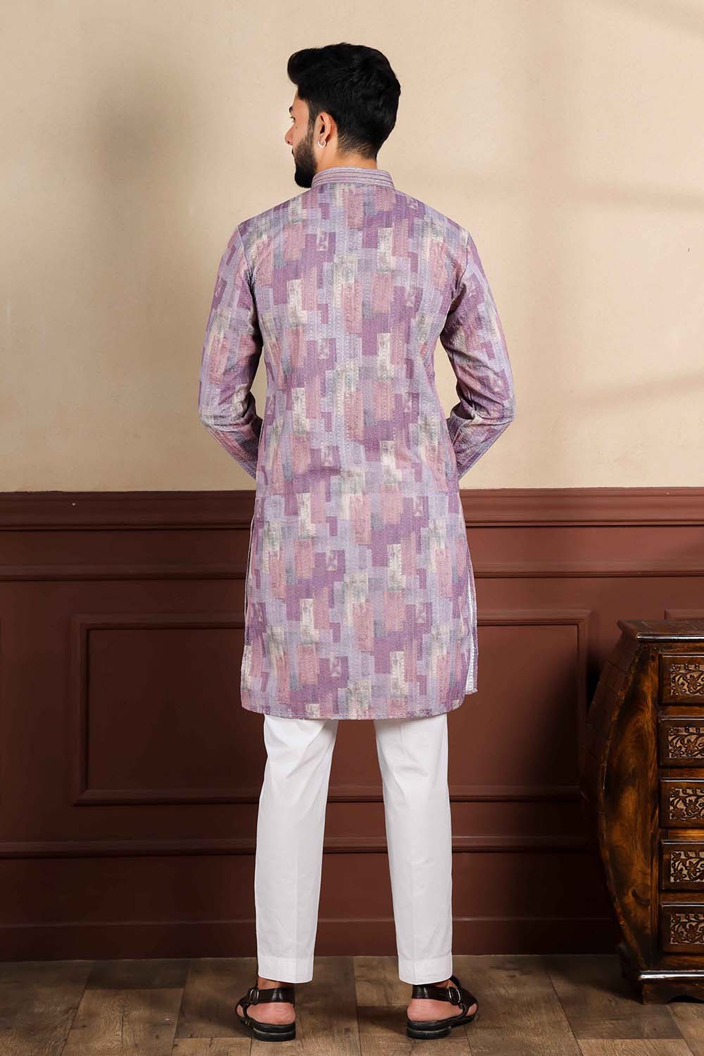 Red Embroidered Cotton Men's Kurta Set