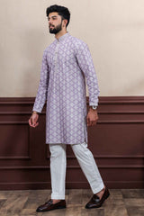 Violet Embroidered Cotton Men's Kurta Set