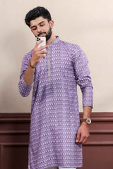 Violet Embroidered Cotton Men's Kurta Set