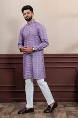 Violet Embroidered Cotton Men's Kurta Set