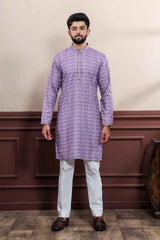 Violet Embroidered Cotton Men's Kurta Set