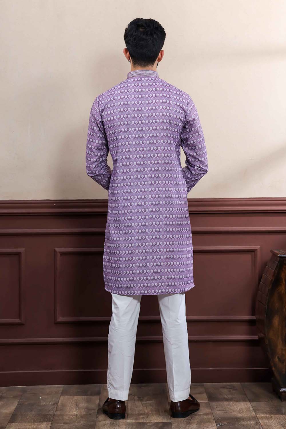 Violet Embroidered Cotton Men's Kurta Set