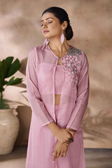 Pink Embroidered Organza Co-Ord Set