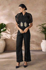 Black Embroidered Organza Co-Ord Set