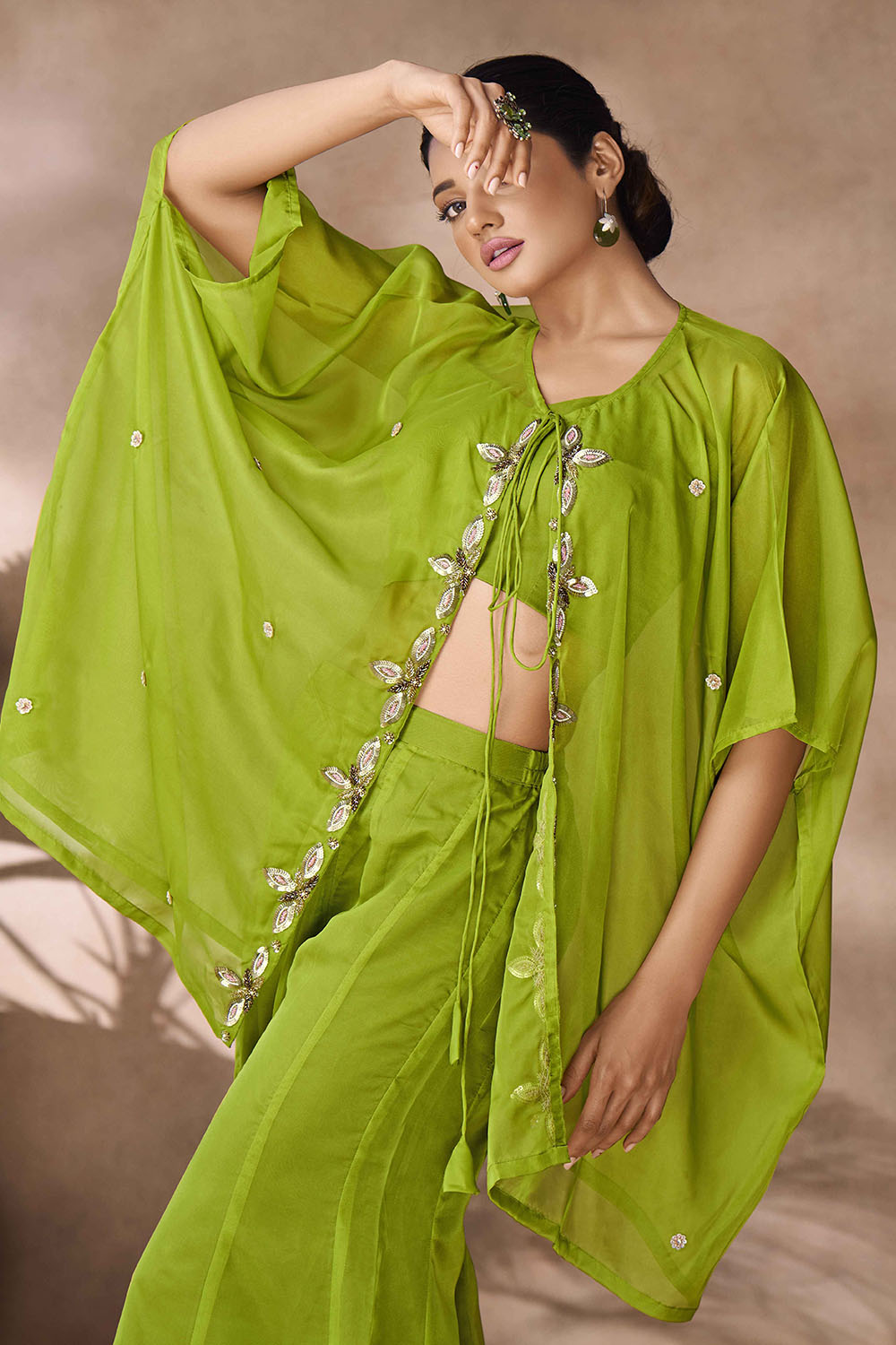 Green Embroidered Organza Co-Ord Set