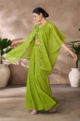 Green Embroidered Organza Co-Ord Set