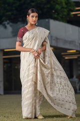 Mauve Pure Jamdani Saree