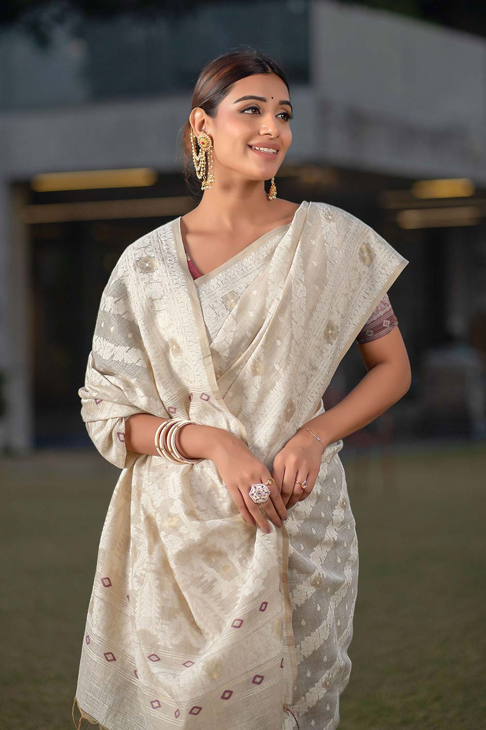 Mauve Pure Jamdani Saree