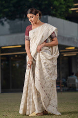 Mauve Pure Jamdani Saree