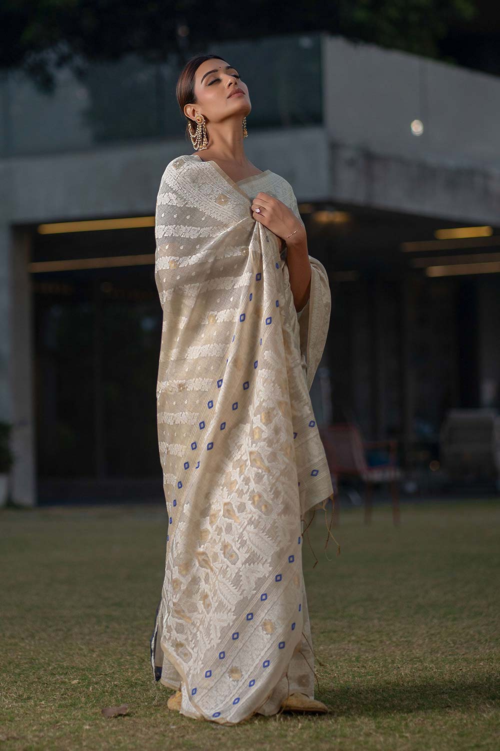 Navy Pure Jamdani Saree