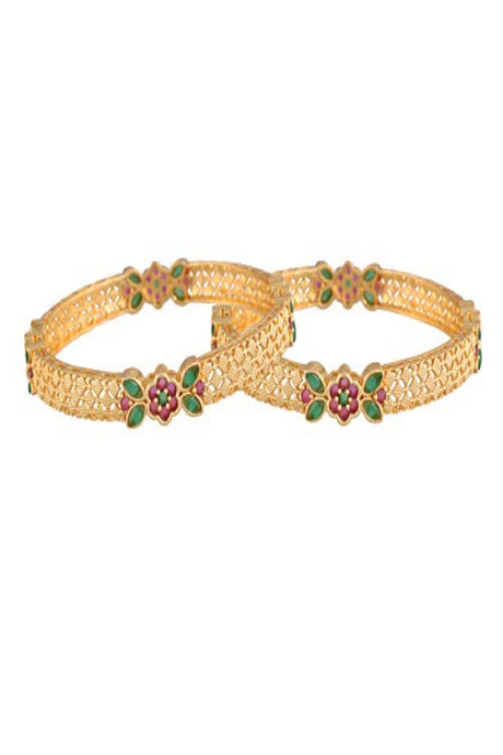 Gold Plated Traditional Brass Bangles Encased With Stone Studded