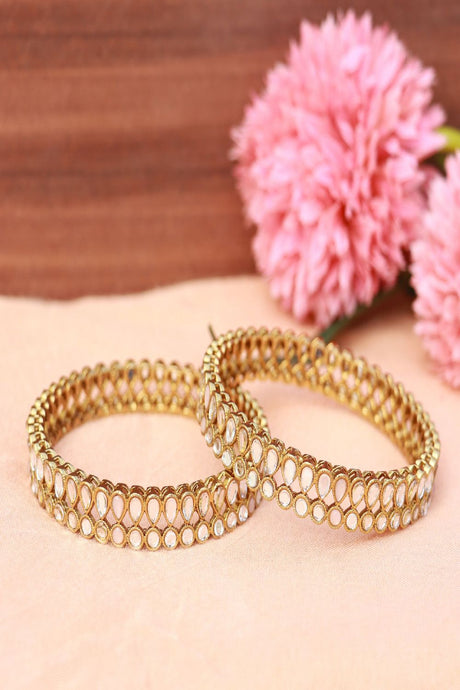 Gold Plated Plated Light Weight Traditional Kundan Studded Kada Bangles