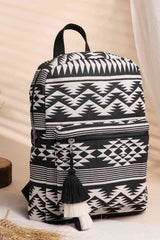 Black Jacquard Cotton Backpack