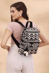 Black Jacquard Cotton Backpack