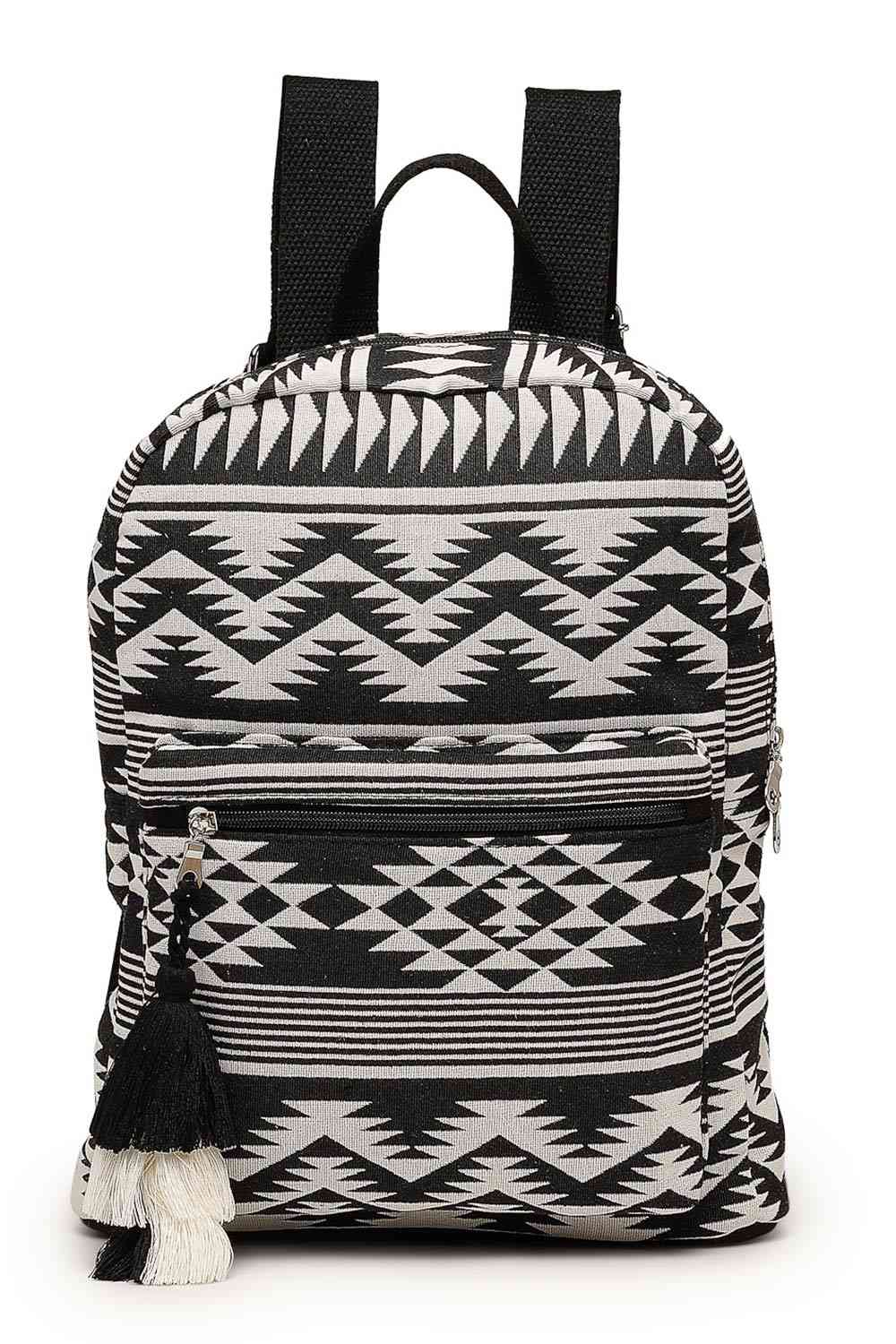 Black Jacquard Cotton Backpack