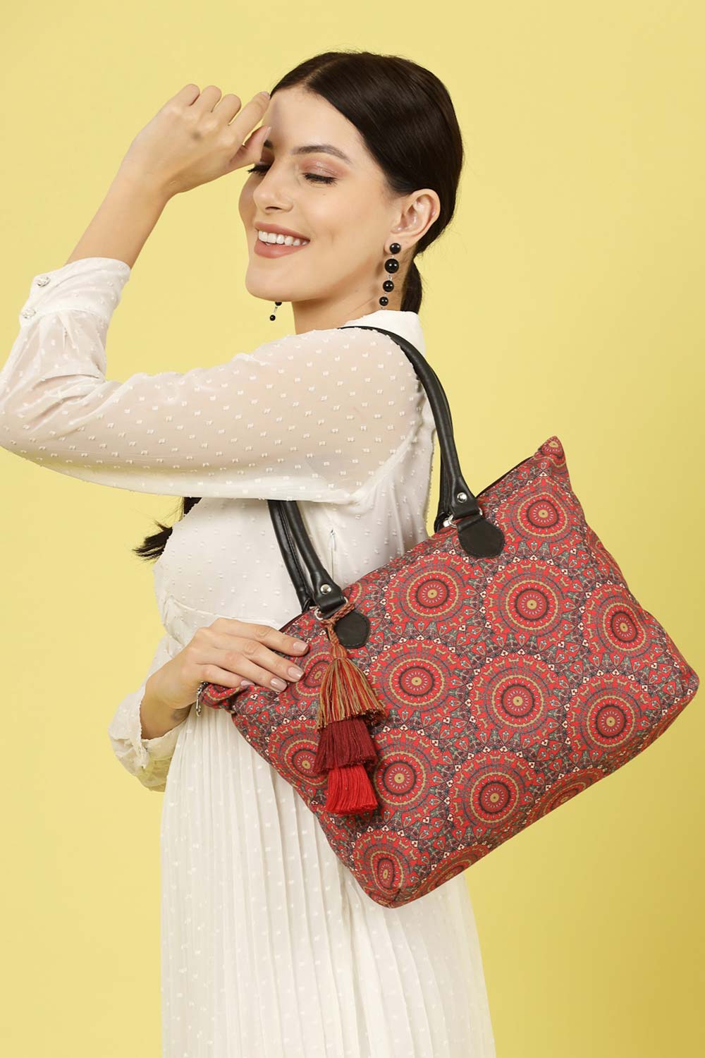 Tribal Red And Multi Mandala Printed Polycotton Shoulder Bag