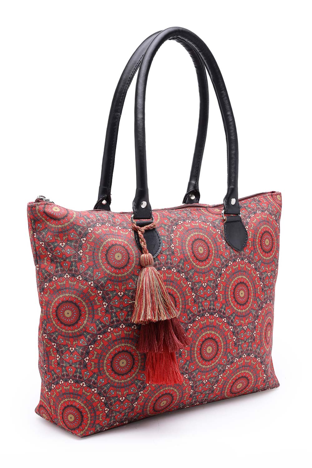 Tribal Red And Multi Mandala Printed Polycotton Shoulder Bag