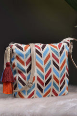 Geomat Natural And Multi Chevron Printed Polycotton Sling Bag